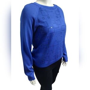 St. John Women's Royal Wool Old Money Embellished Grannycore Preppy Sweater Sz L